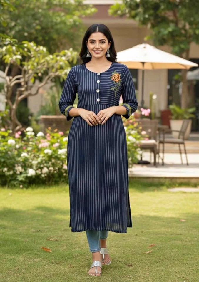Blue and white striped kurta top - size L (BOGO)