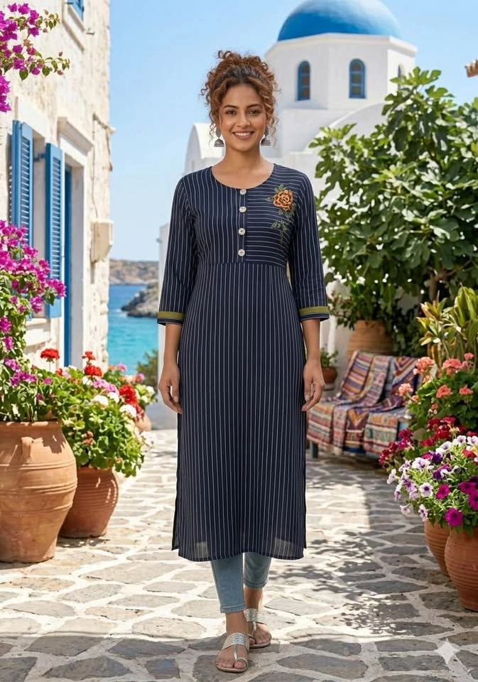 Blue and white striped kurta top - size L (BOGO) - photo 2