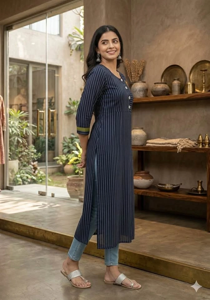 Blue and white striped kurta top - size L (BOGO) - photo 4