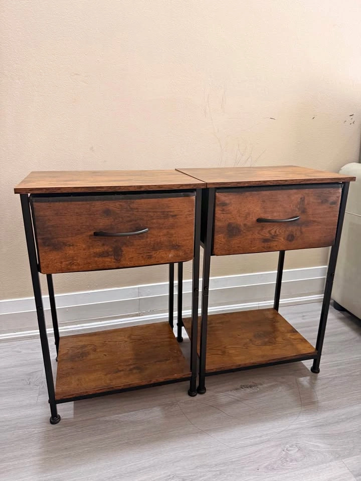 Set of 2 Modern Side Tables – Drawer & Shelf