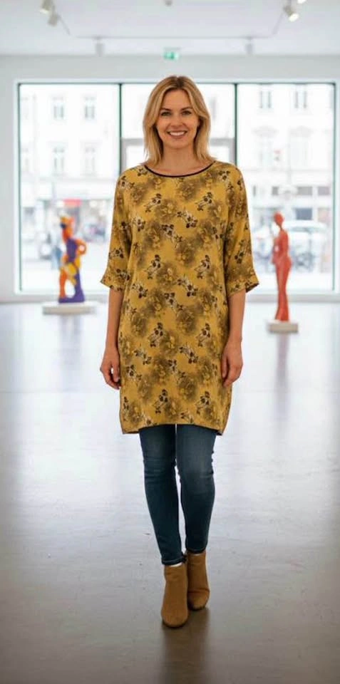 Mustard Yellow Floral Tunic - Size XL