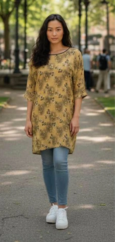 Mustard Yellow Floral Tunic - Size XL - photo 4