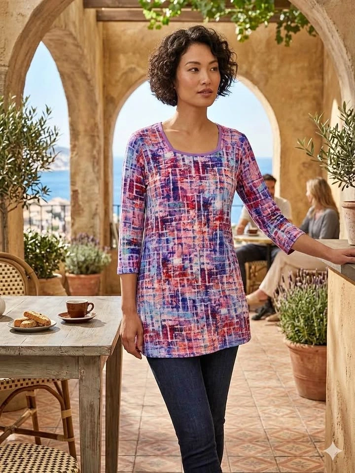 Colorful Abstract Tunic Top - Size L
