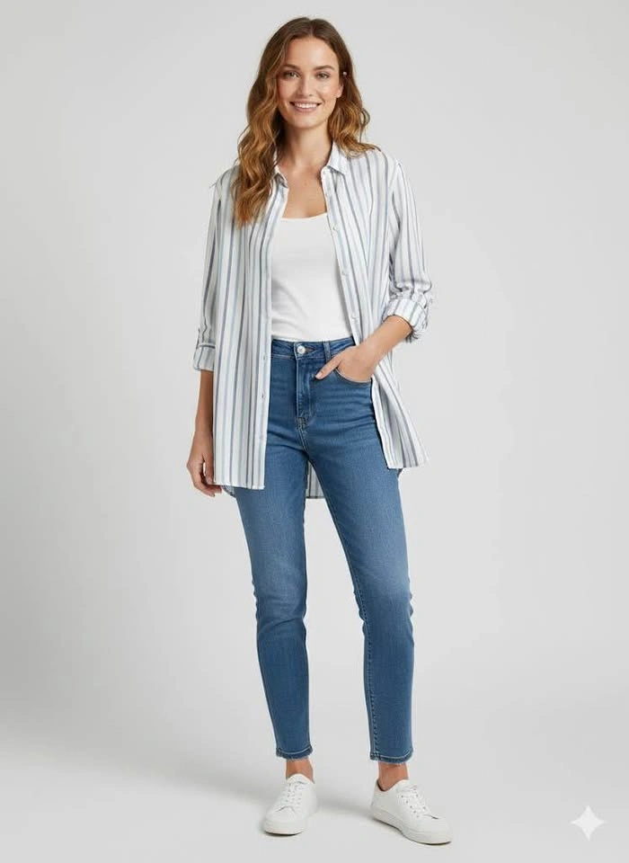 Blue White Striped Button Up Shirt - size XL - photo 2
