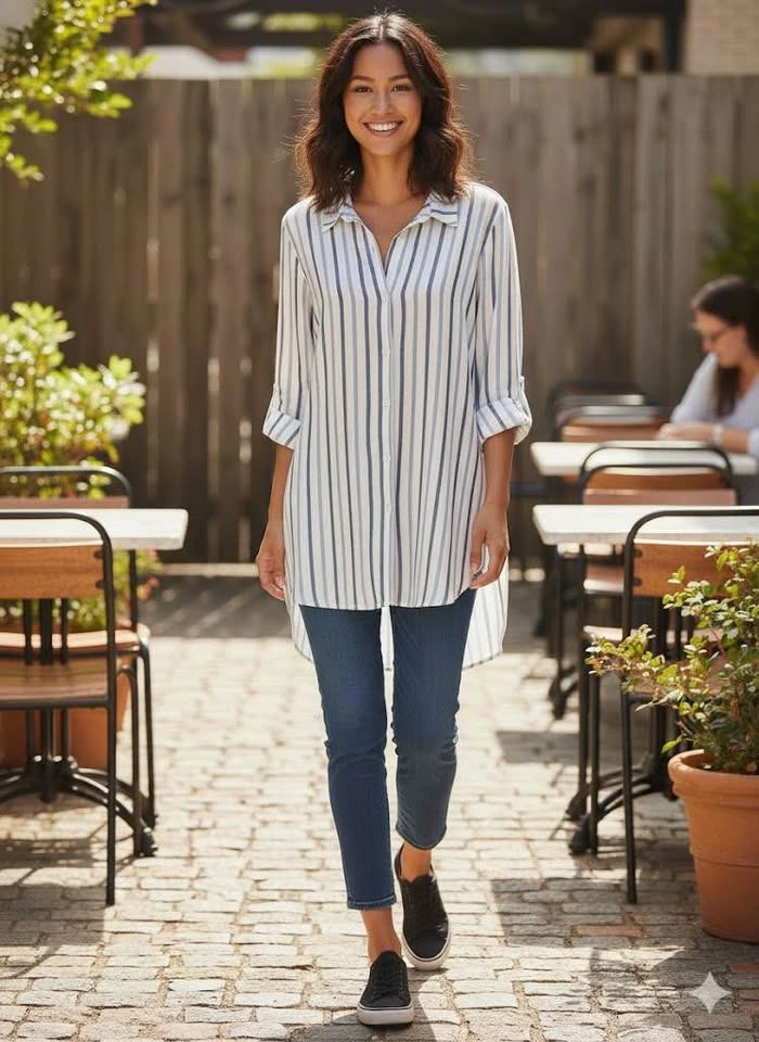 Blue White Striped Button Up Shirt - size XL - photo 4