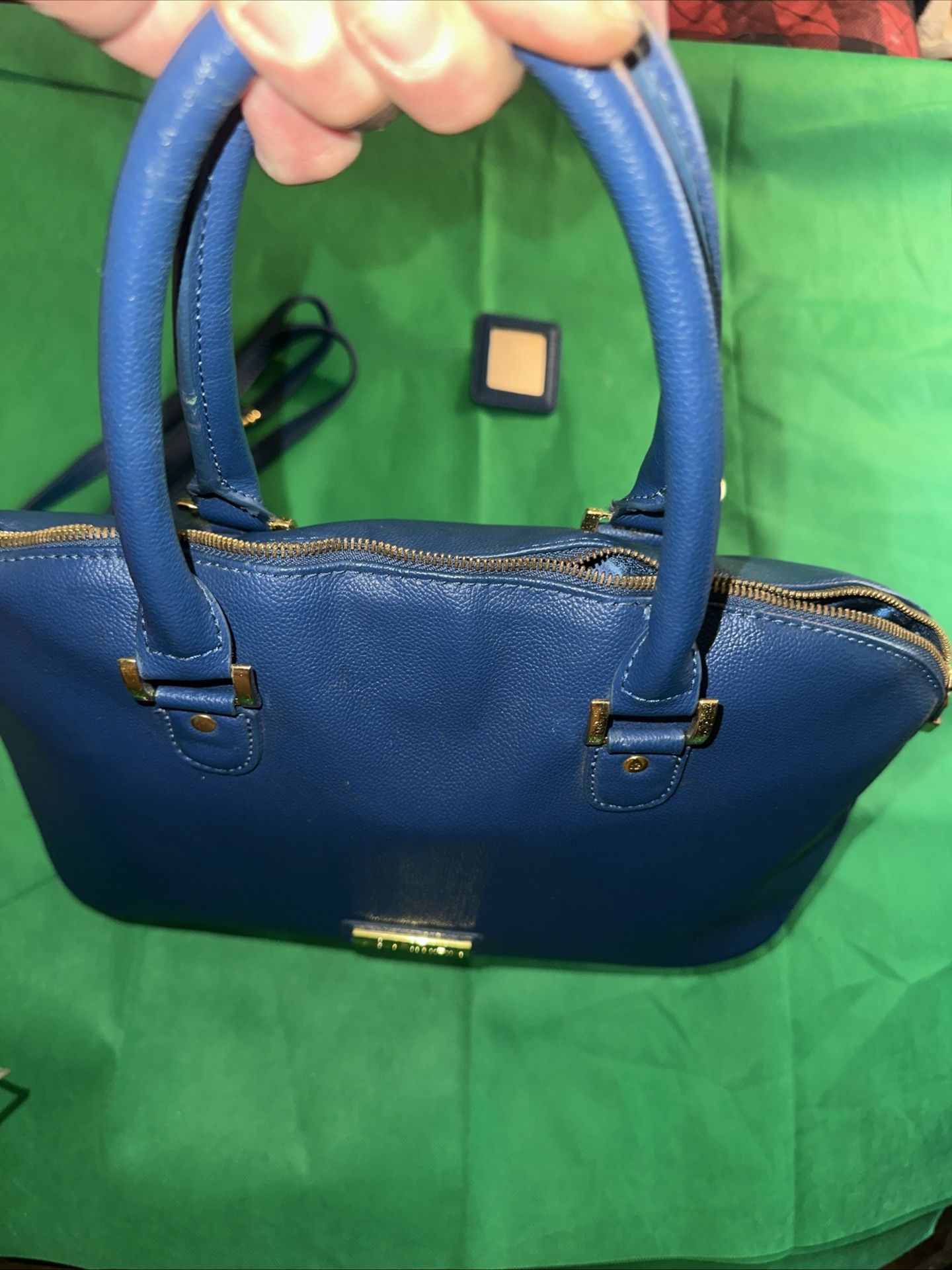 Joy & Iman Blue Pebbled Leather Satchel Purse with Pocket Watch - photo 5