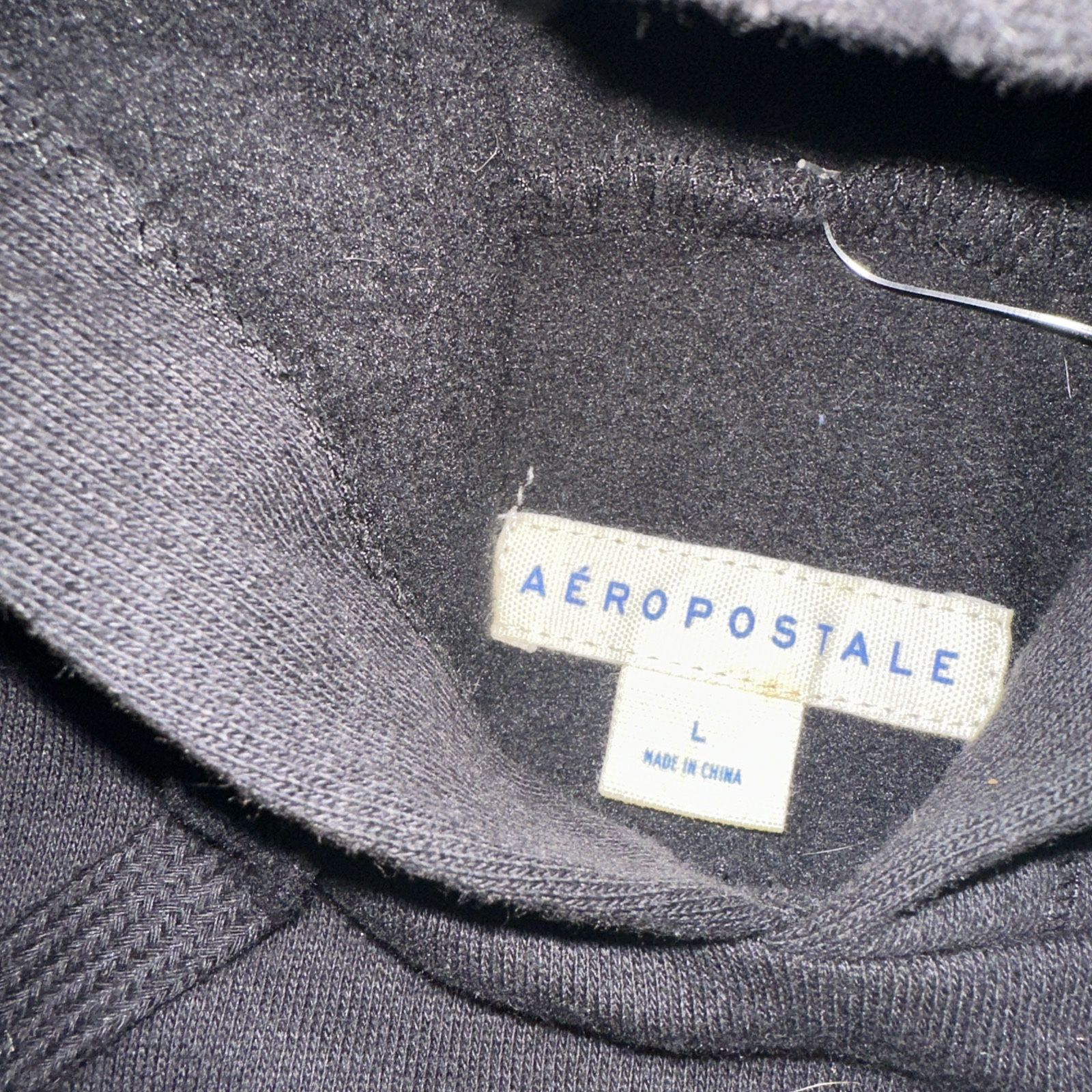 New Aeropostale Jr Girl Black Hoodie With Blue and White Logo Gr - photo 2