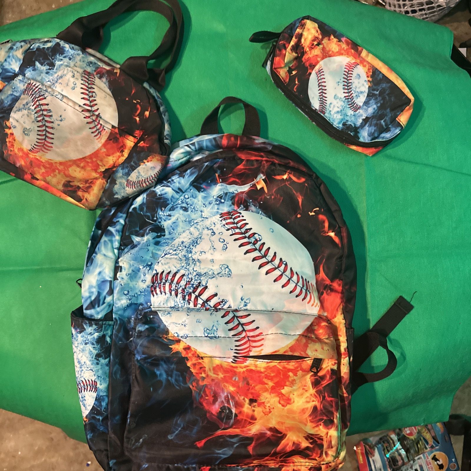 Water Baseball Sport Kids School Backpack Lunch Bag Pen Case Lot - photo 4