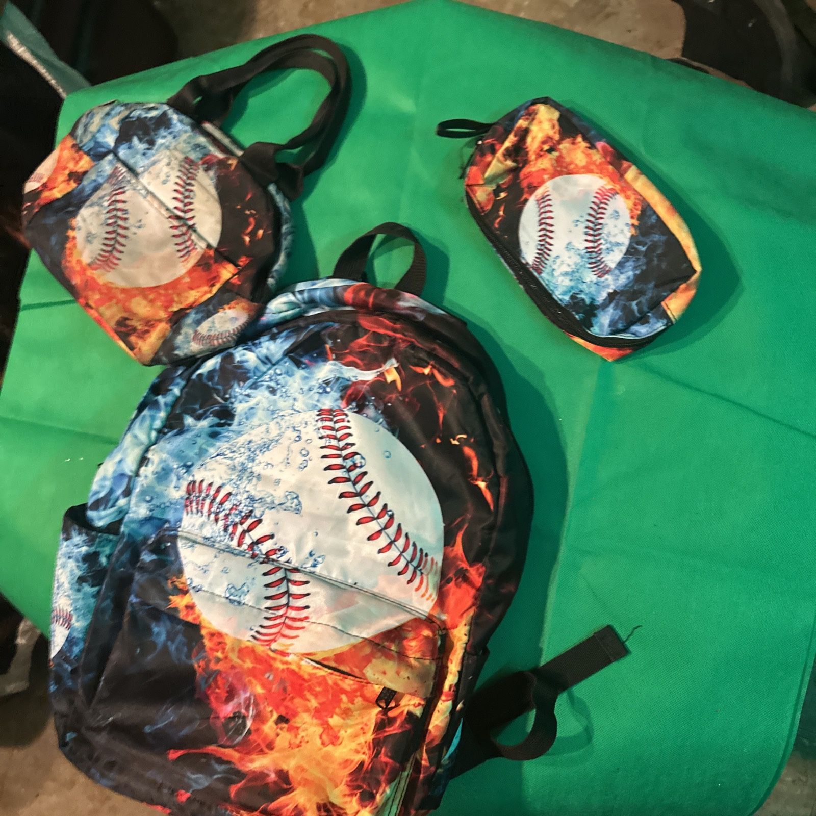 Water Baseball Sport Kids School Backpack Lunch Bag Pen Case Lot - photo 5