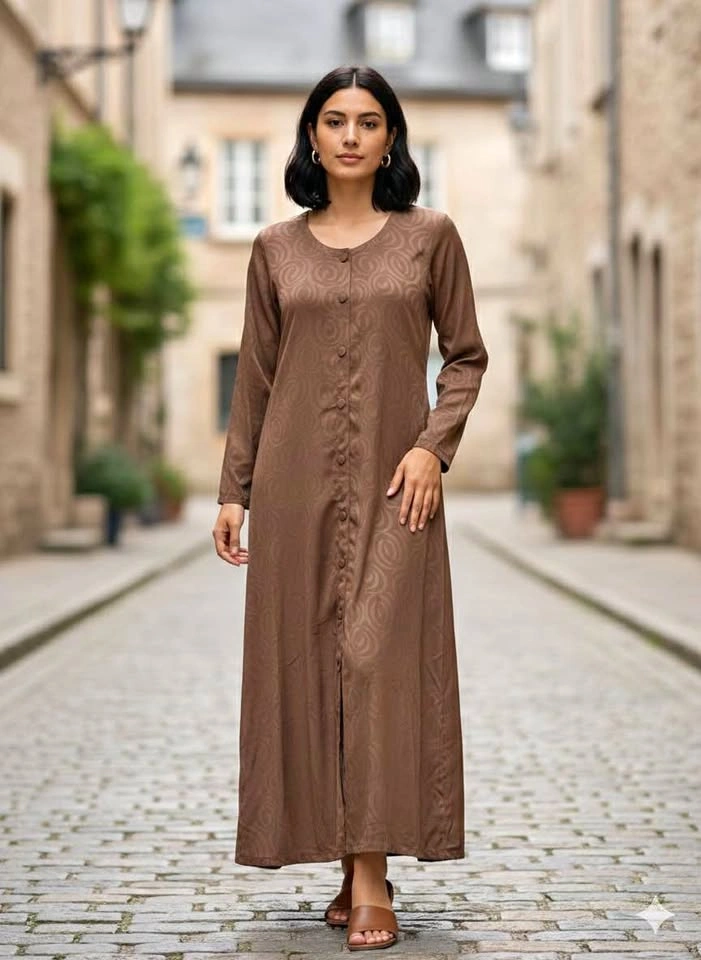 Brown Patterned Long Sleeve Maxi - Size L