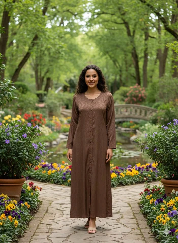 Brown Patterned Long Sleeve Maxi - Size L - photo 2