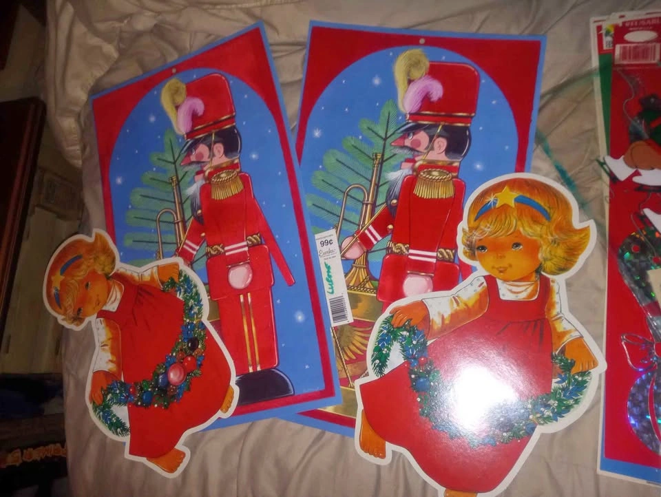 Vintage Flocked Toy Soldier Nutcracker Felt Display