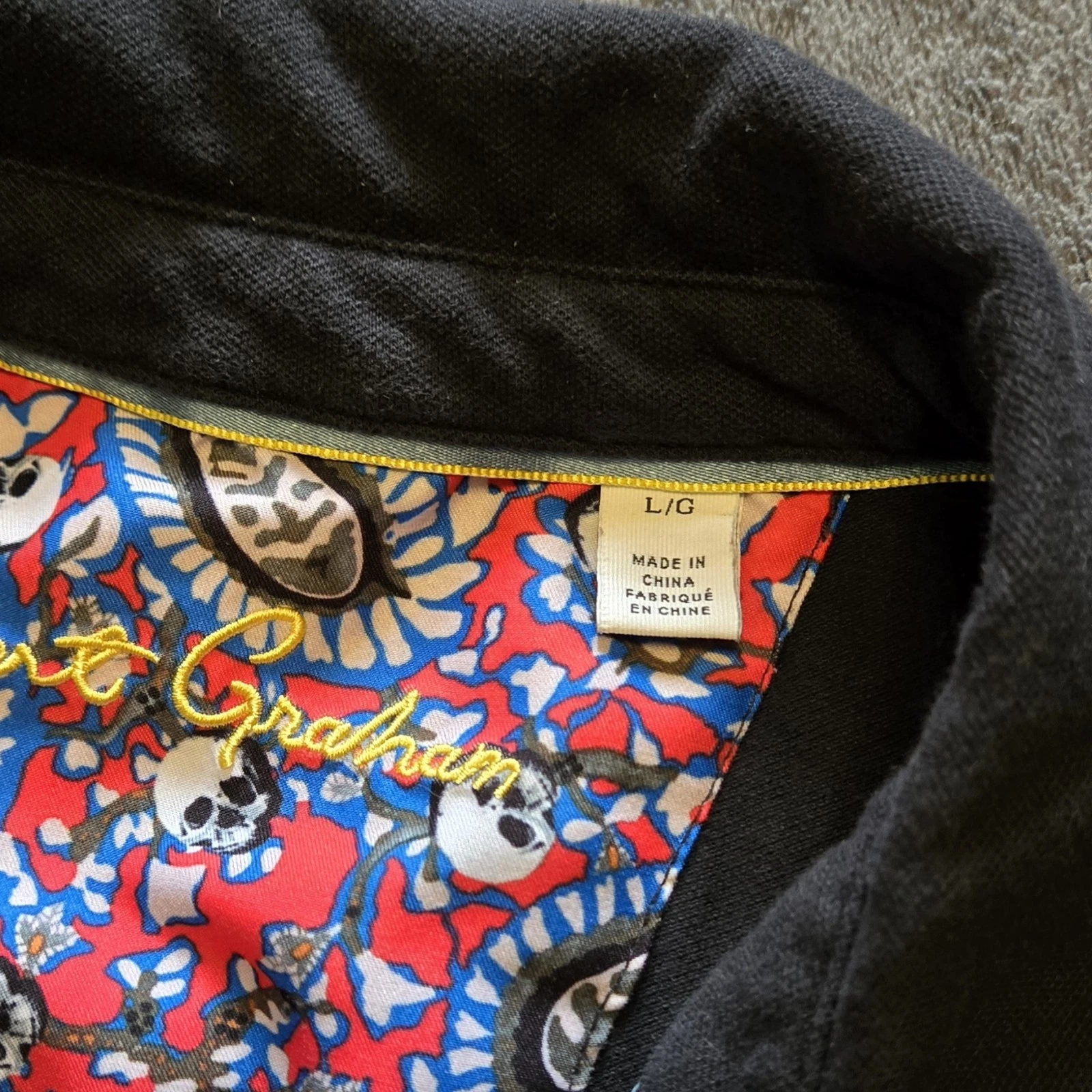 Robert Graham Polo Shirt Mens Large Black Skull Paisley - photo 4