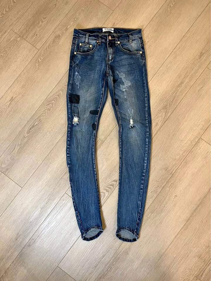 ONE TEASPOON Dark Blue Distressed Skinny Jeans