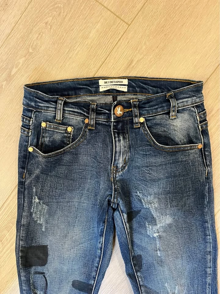 ONE TEASPOON Dark Blue Distressed Skinny Jeans - photo 3