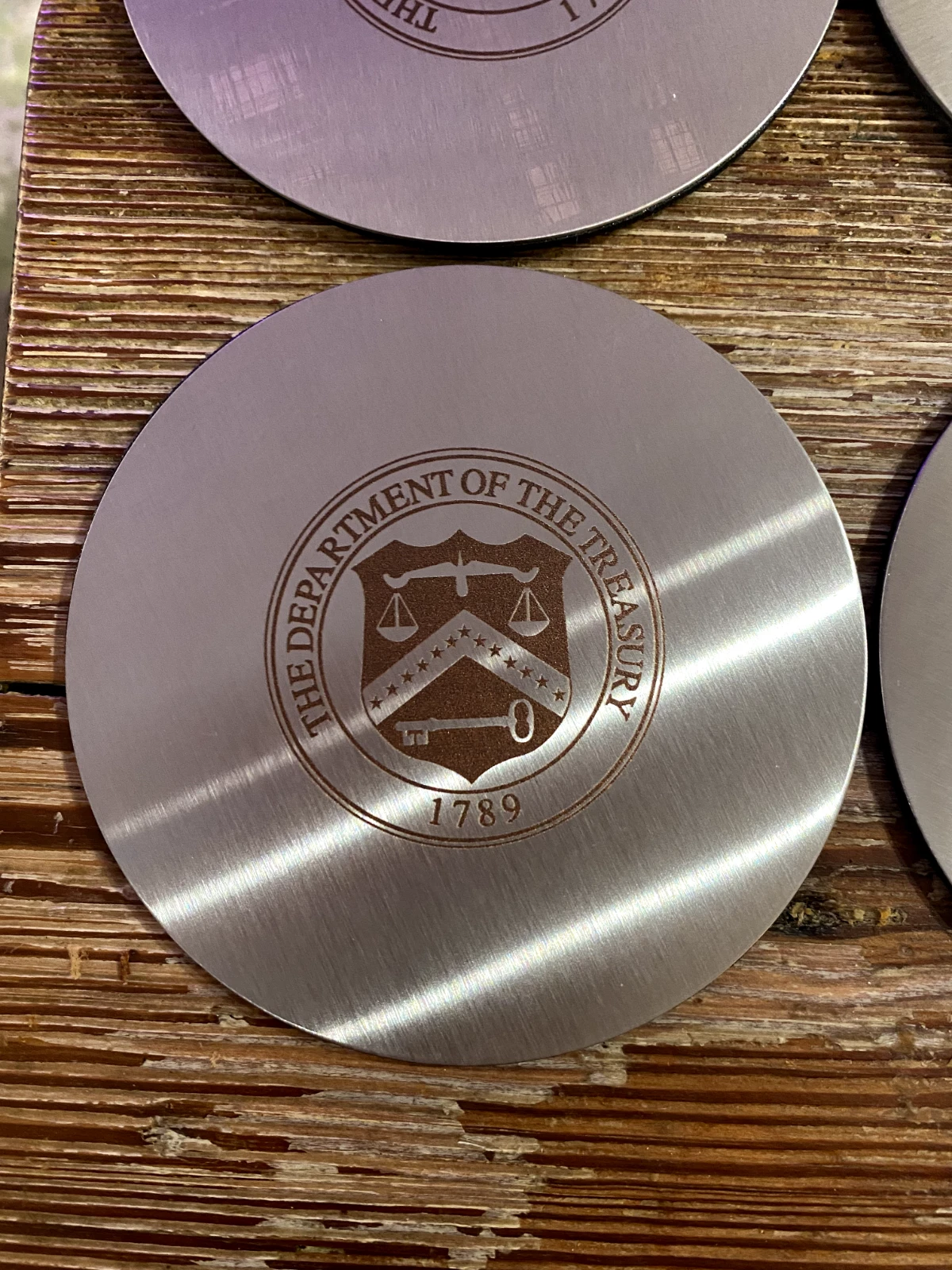 Great find! 6 US Treasury Coasters & Holder - Never Used