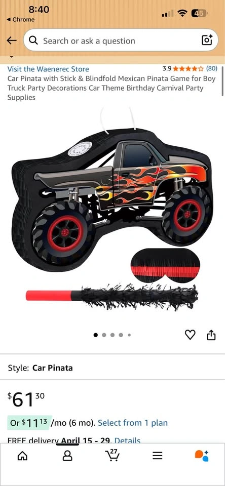 Truck piñata with stick and eye cover - photo 2