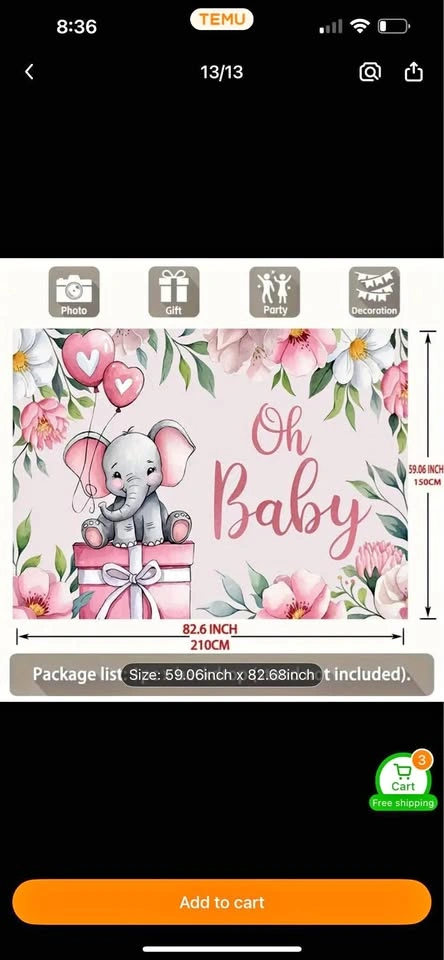 Oh baby girl baby shower banner elephant theme