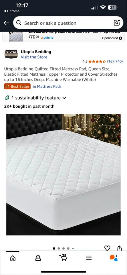 Utopia Bedding Quilted Mattress Pad, Queen Size