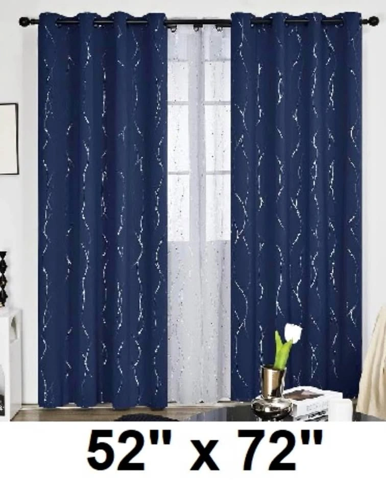 DECONOVO GROMMET TOP CURTAINS - 52" X 72" - NAVY/SILVER