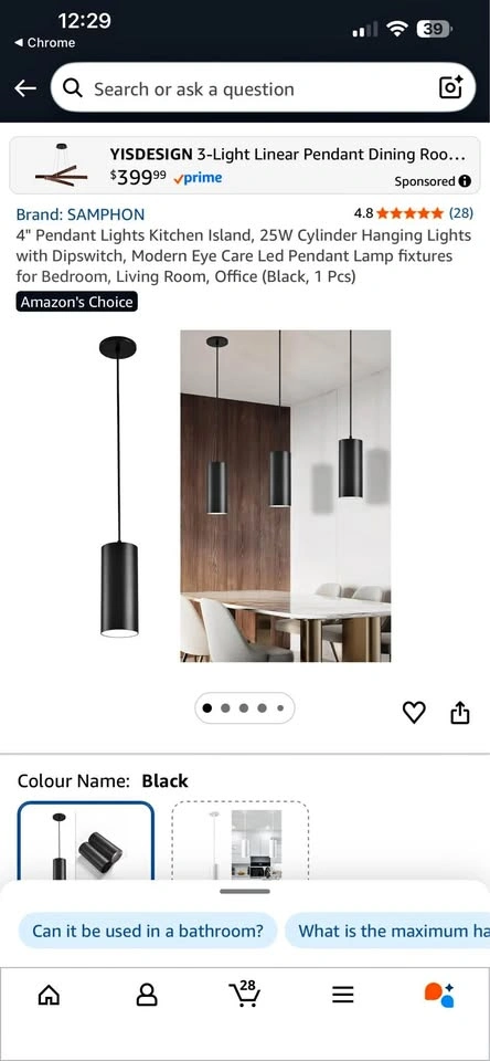4" Pendant Lights for Kitchen Island (25W Cylinder)