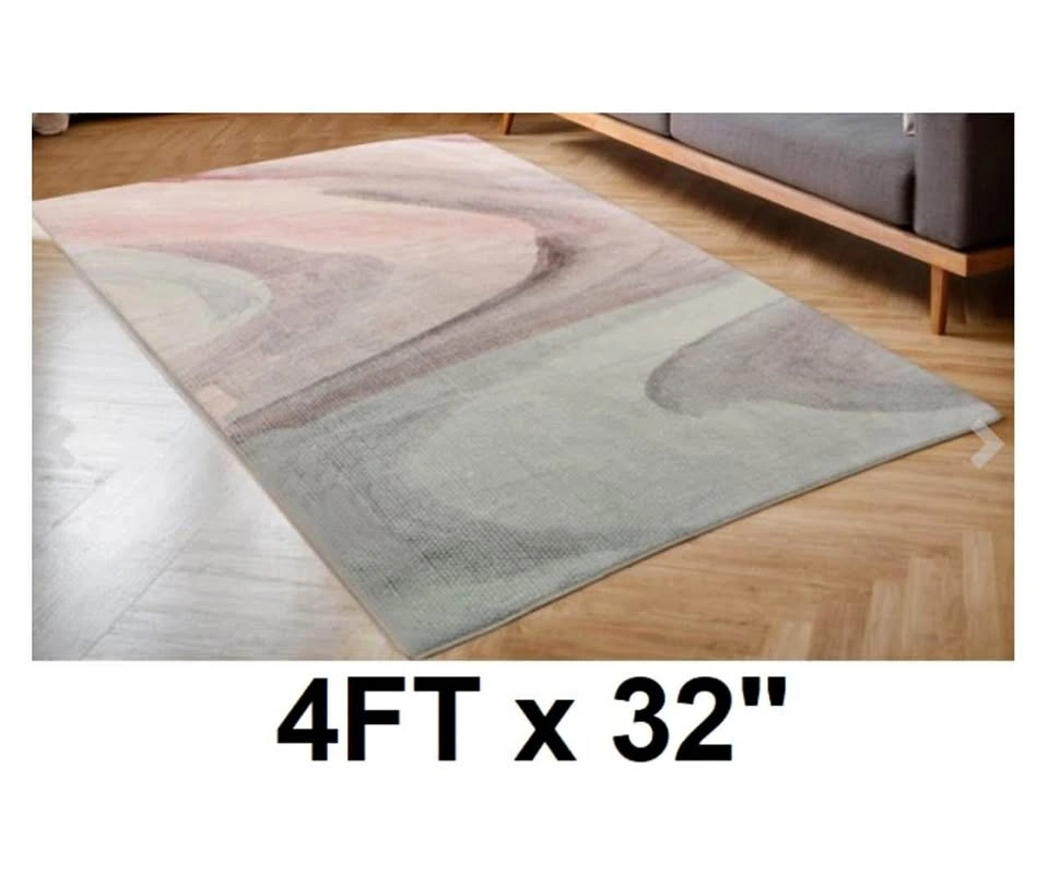 CINKNOTS MODERN ABSTRACT AREA RUG CARPET - 4FT X 32" - PINK/GREY