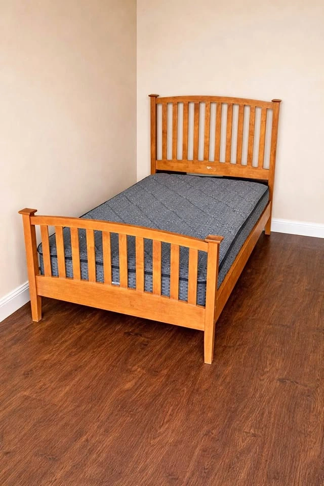 Solid wood twin bed frame & mattress