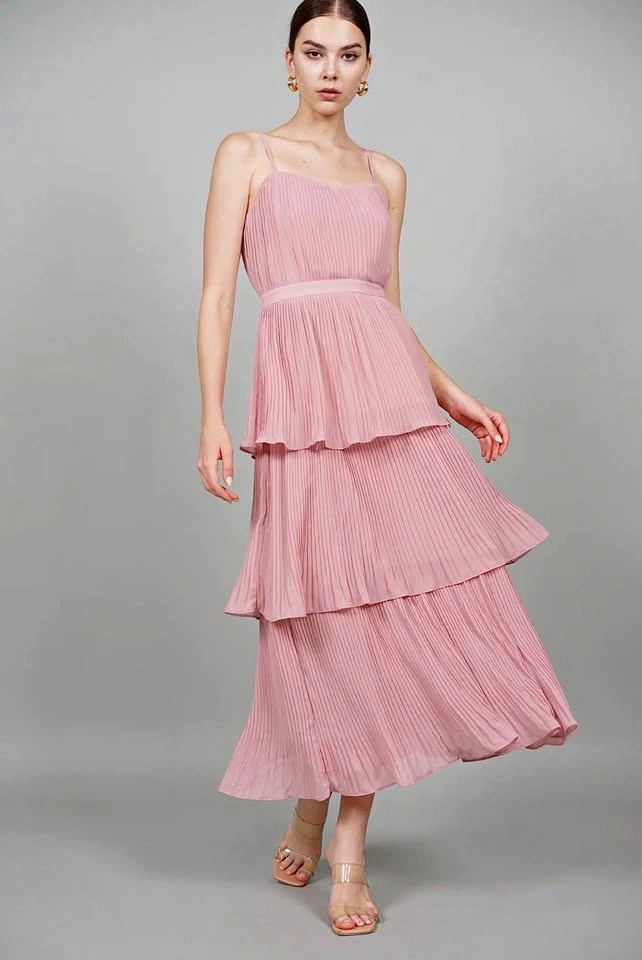 Flowy Tiered Maxi Dress Pink Size S