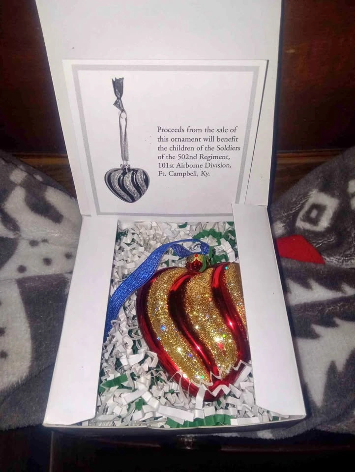 506th Infantry, 101st Airborne Christmas Blown Glass Heart