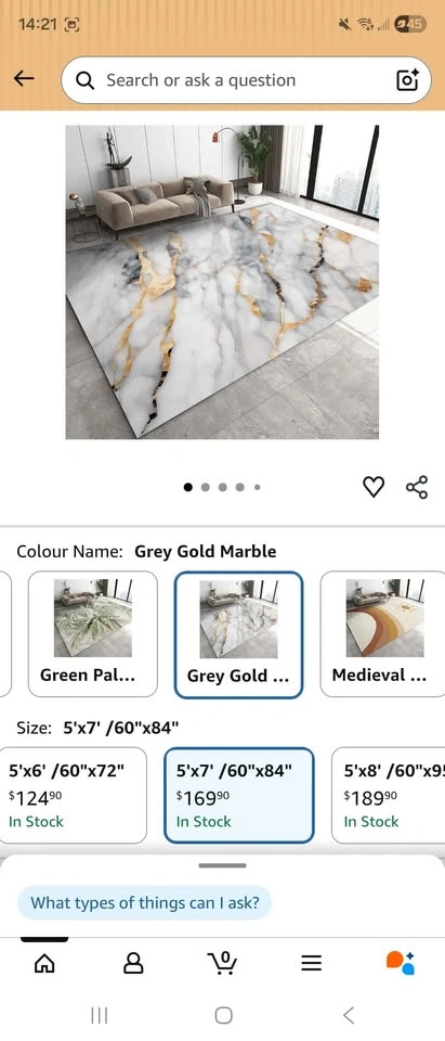 5x7 Grey Gold Marble Area Rug – Non-Slip Washable Carpet 5'x7' ( - photo 2