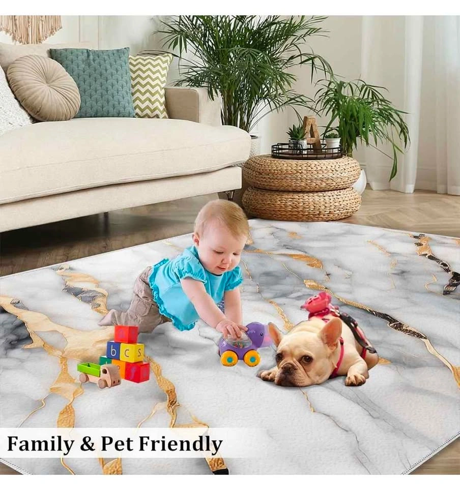 5x7 Grey Gold Marble Area Rug – Non-Slip Washable Carpet 5'x7' ( - photo 3
