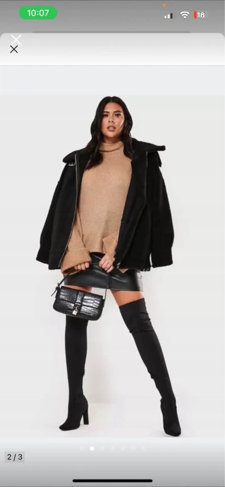 Missguided Black Aviator Teddy Mid-Length Coat, Size US 18 - photo 2