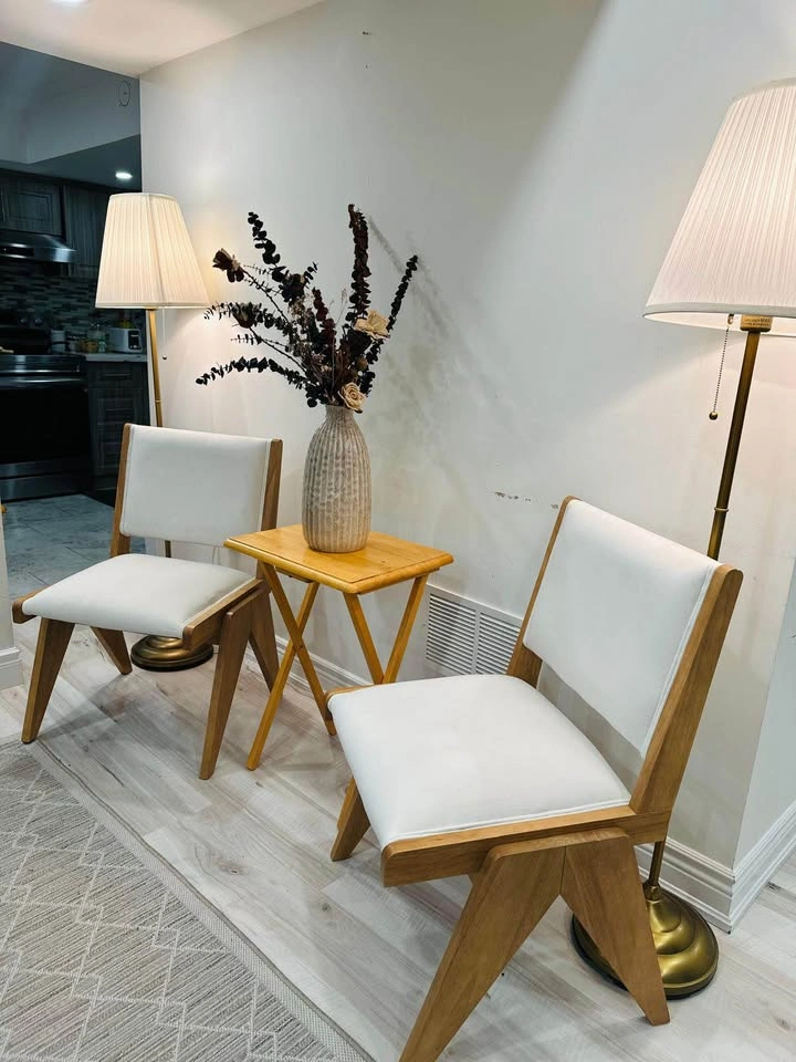 Pair of Modern Wood Chairs White Cushions - photo 3