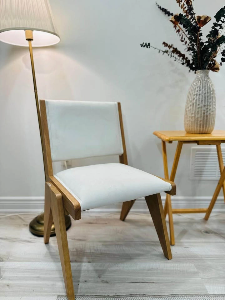 Pair of Modern Wood Chairs White Cushions - photo 4