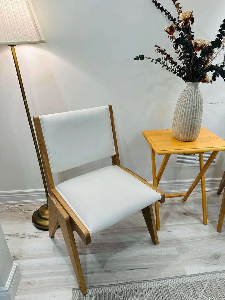 Pair of Modern Wood Chairs White Cushions - photo 5