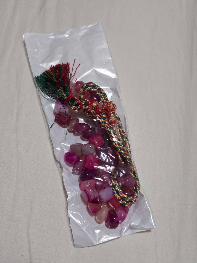 Unique Beaded Necklace - Pink Stone, Colorful Rope & Tassel - photo 2