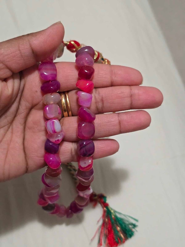 Unique Beaded Necklace - Pink Stone, Colorful Rope & Tassel - photo 4