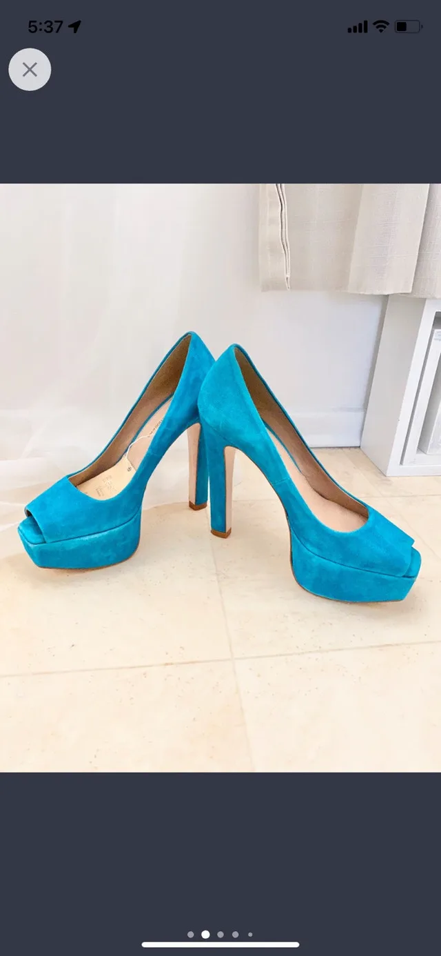 Blue suede Zara heels 7.5 thumbnail