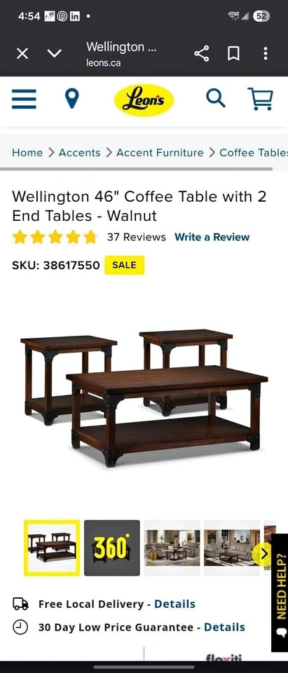 Wellington 46" Coffee Table with 2 End Tables - Walnut