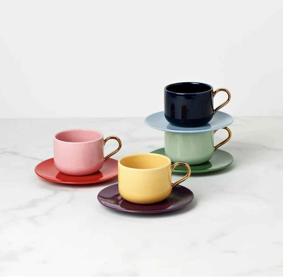 BNIB Kate Spade Make It Pop Set of 8 Cup & Saucers