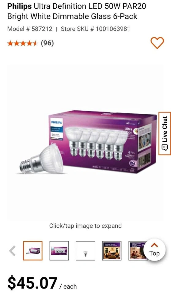 Philips LED PAR20 50W Bright White Dimmable Glass 6-Pack (BNIB)