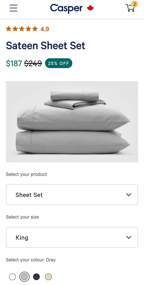 BNIB King Casper Sateen Sheet Set