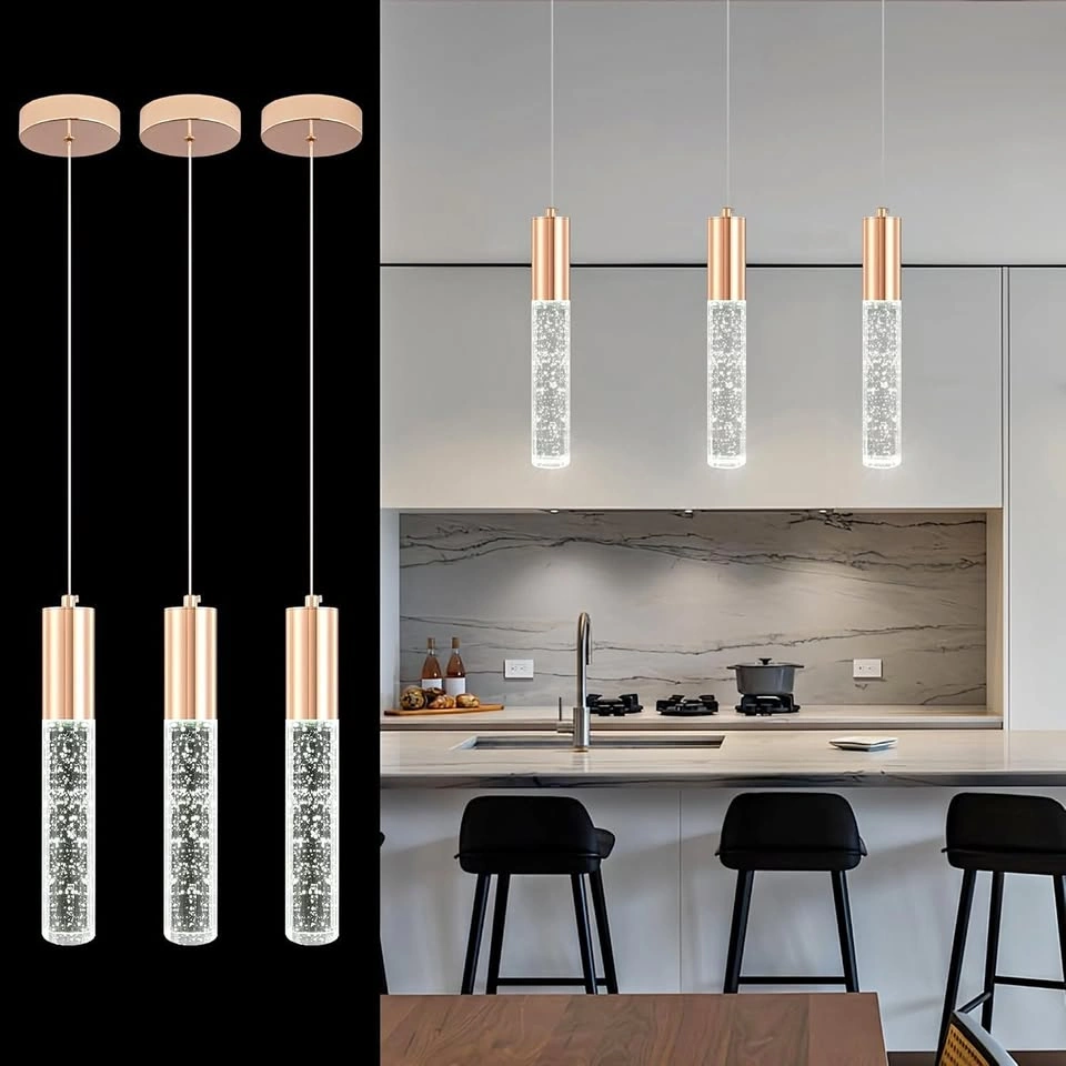 3-Pack Gold Crystal Pendant Lights - Kitchen Island Chandelier L