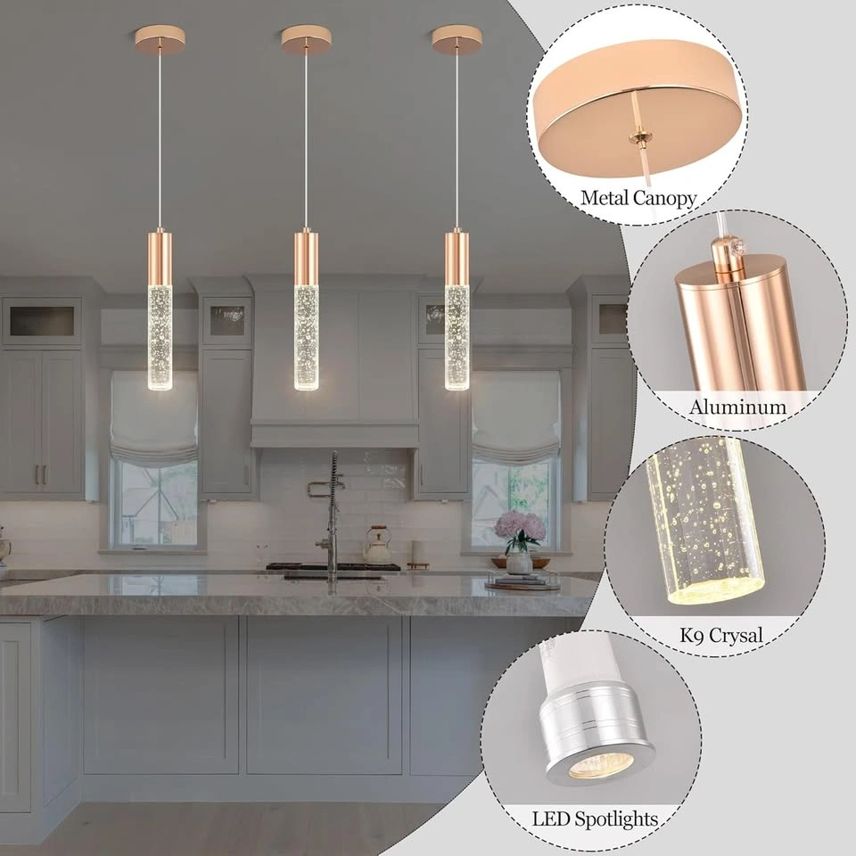 3-Pack Gold Crystal Pendant Lights - Kitchen Island Chandelier L - photo 4
