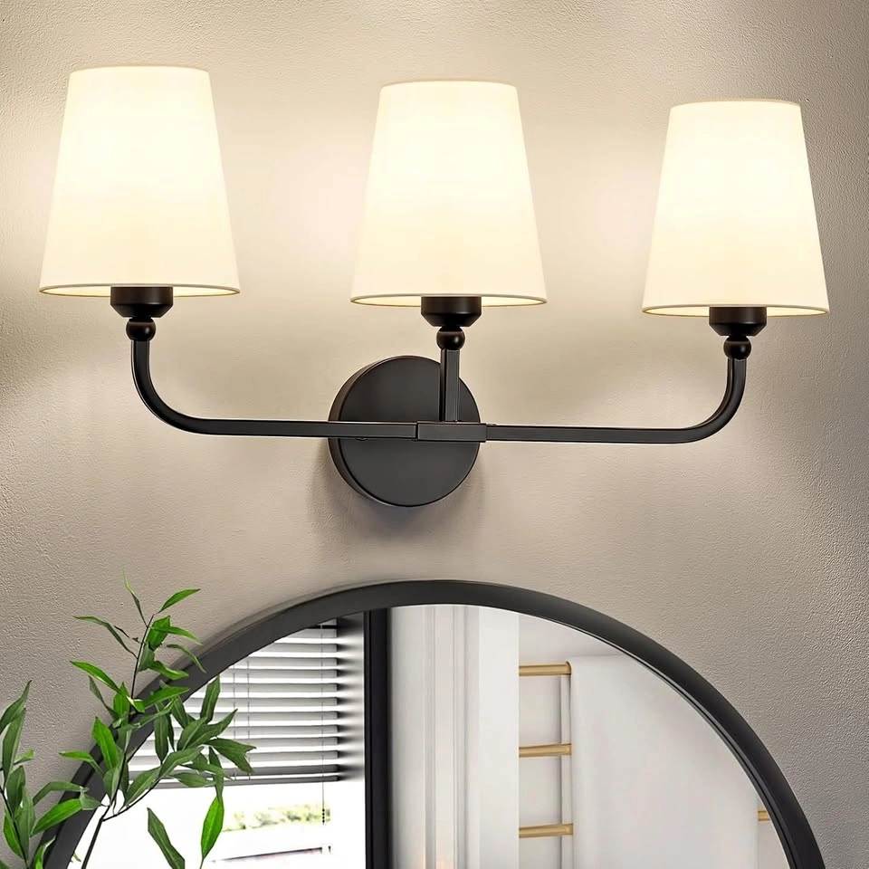 3-Light Modern Bathroom Vanity Light Fixture - White Black