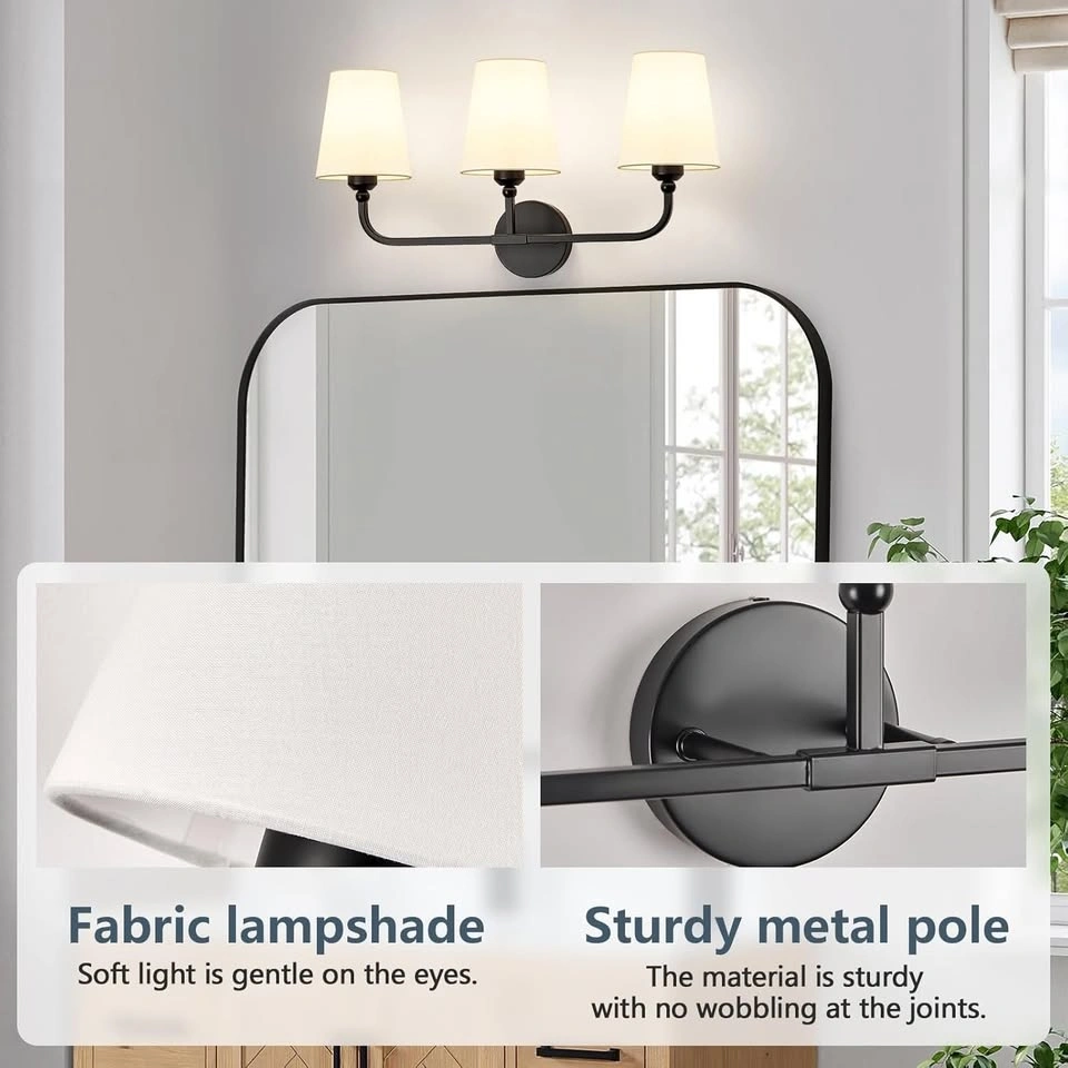 3-Light Modern Bathroom Vanity Light Fixture - White Black - photo 2