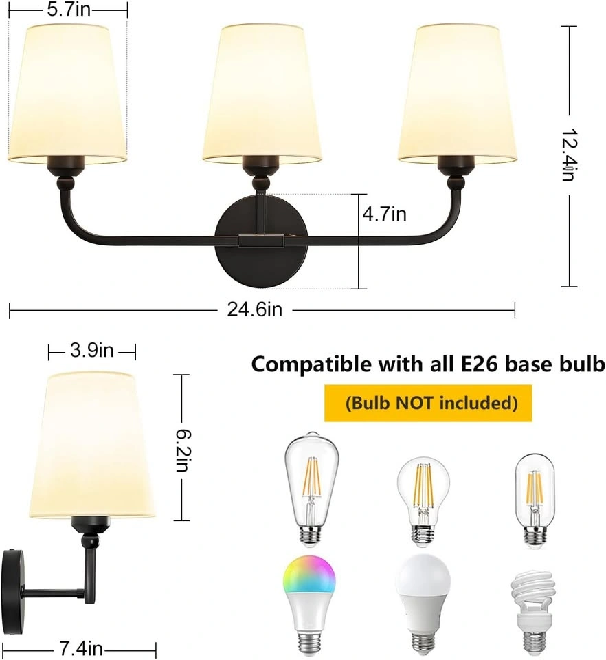3-Light Modern Bathroom Vanity Light Fixture - White Black - photo 3