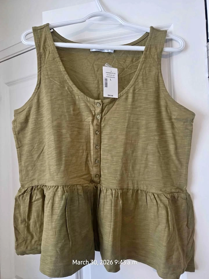 Ricki's Olive Green Peplum Henley Tank Top Size Large