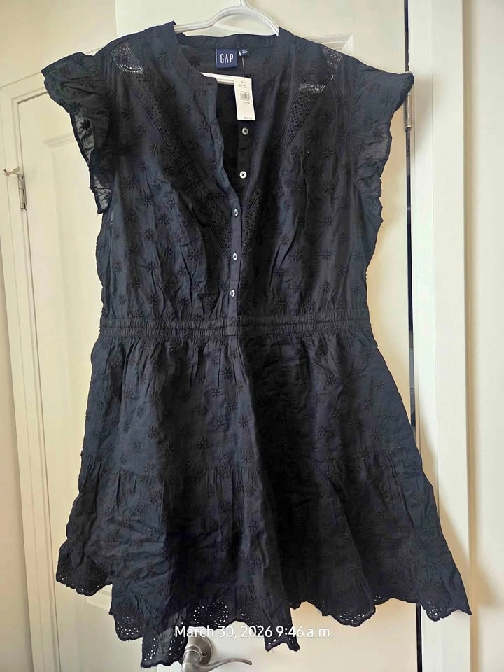 GAP Black Embroidered Dress XL/TG New with Tags