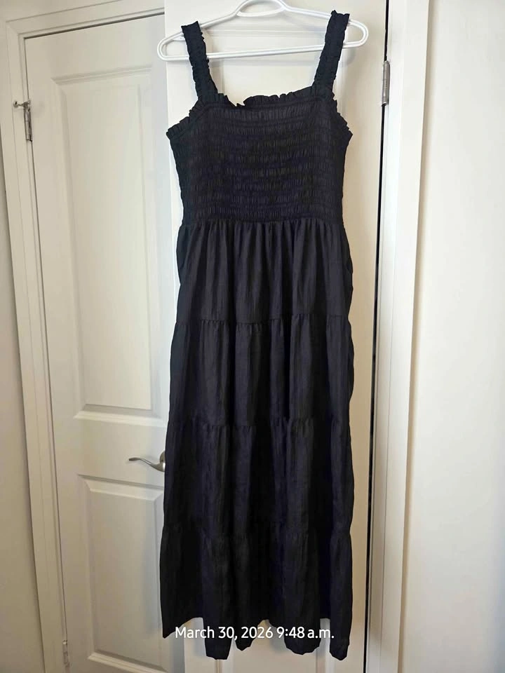 Black Smocked Tiered Maxi Dress XL